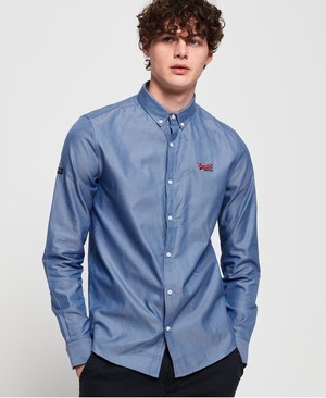 Superdry Premium Button Down Embroidered Férfi Hosszú Ujjú Ing Kék | ZOGKQ1849